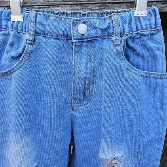 Girls Ruffle Flare Distressed Jeans - Blue 8Y - Picture 4 of 16